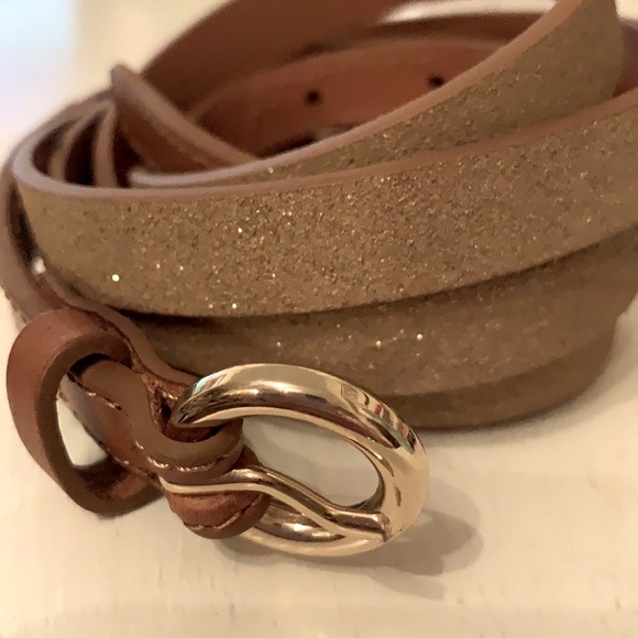 Gold Glitter Vacchetta Tan Leather 